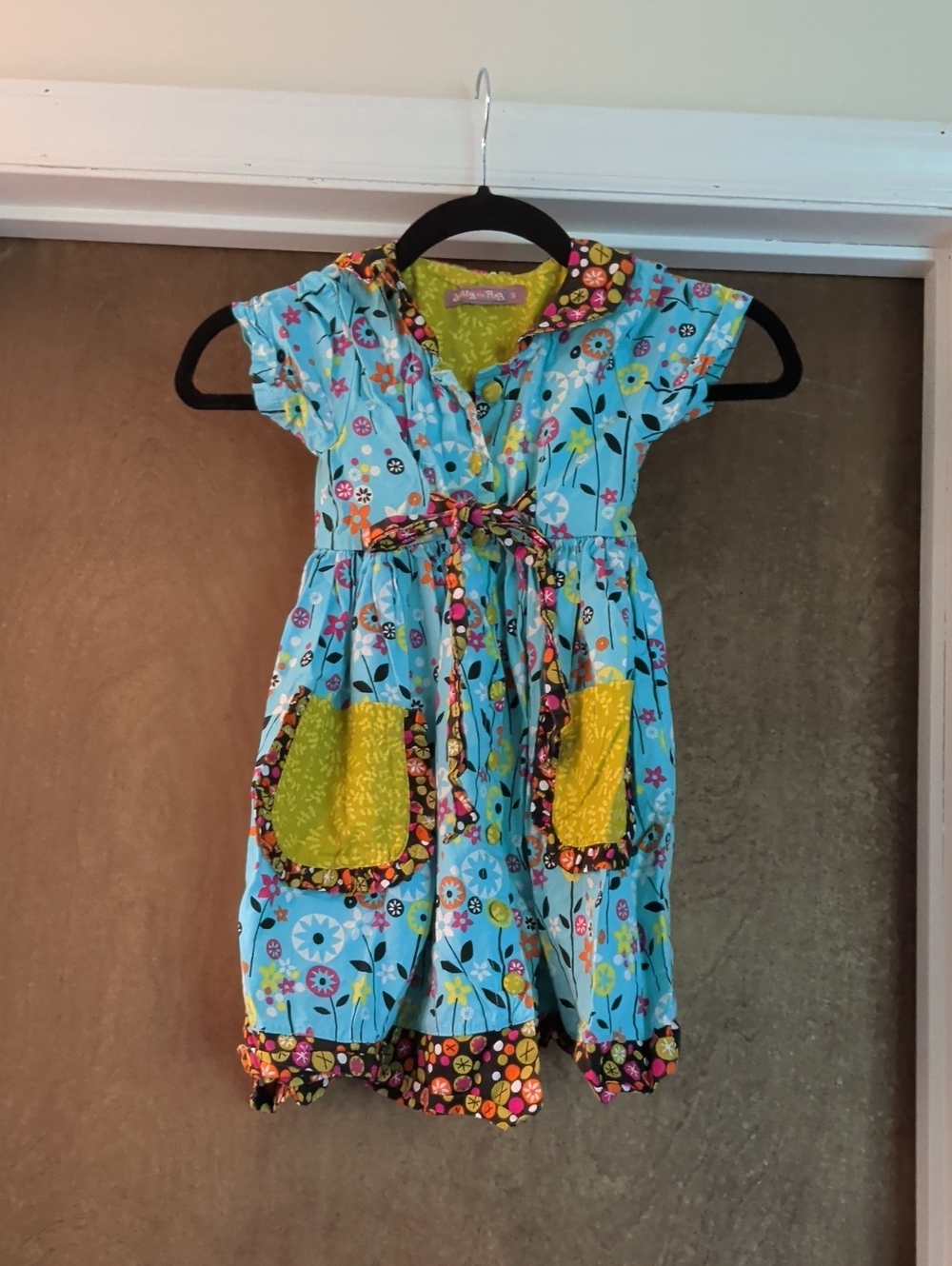 Jelly The Pug Blue Floral Dress with Yellow Pockets